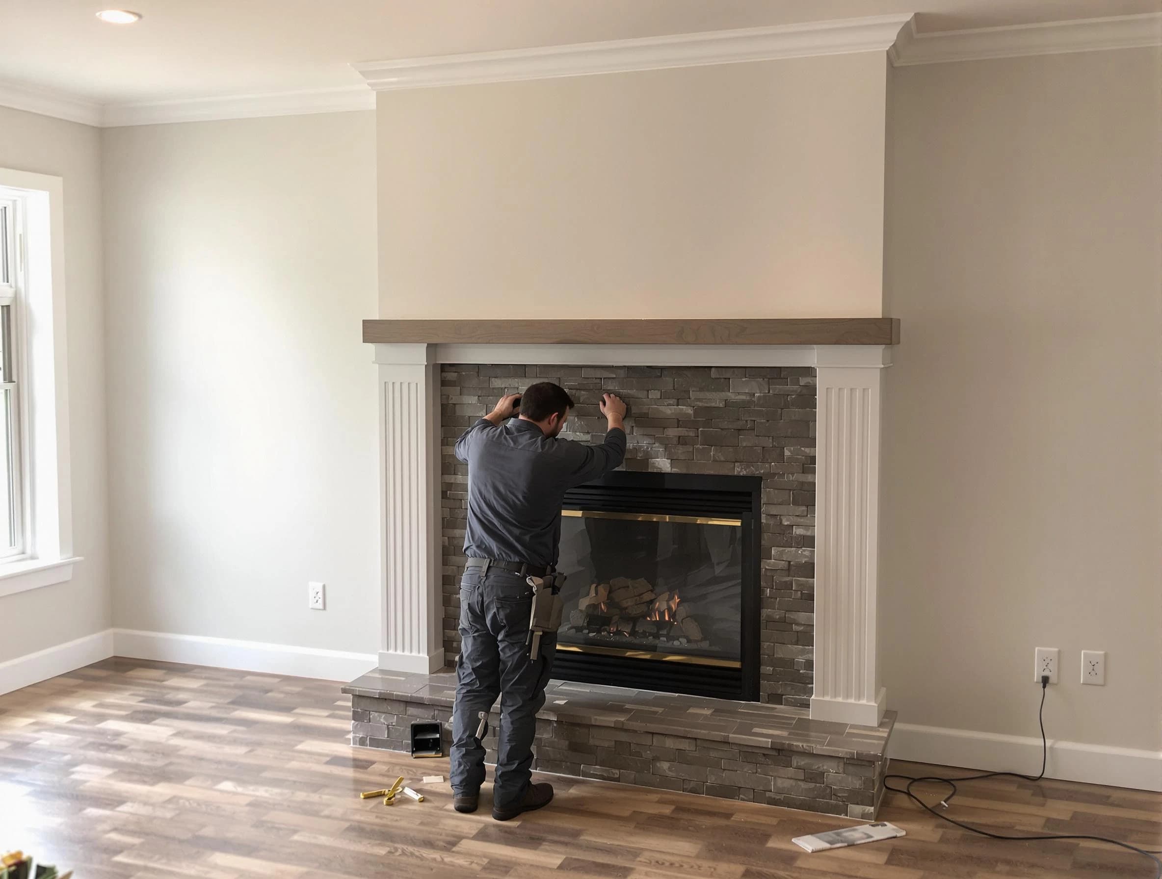 Sun City West Chimney Sweep finishing a custom fireplace install in Sun City West, AZ