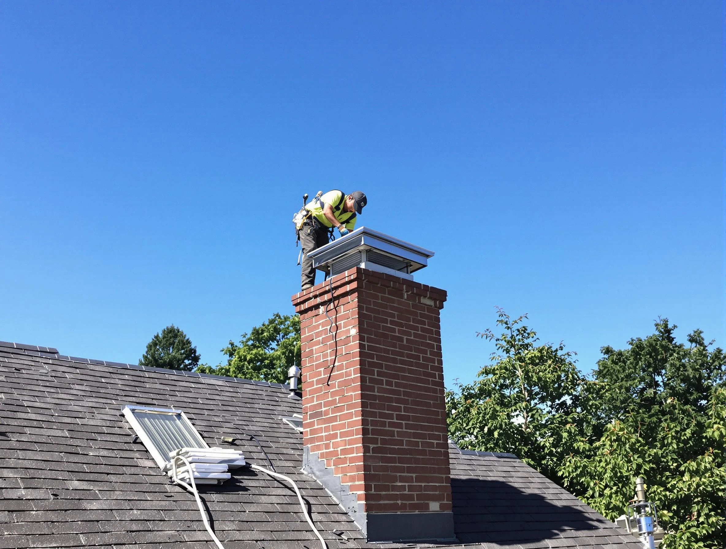 Sun City West Chimney Sweep technician measuring a chimney cap in Sun City West, AZ