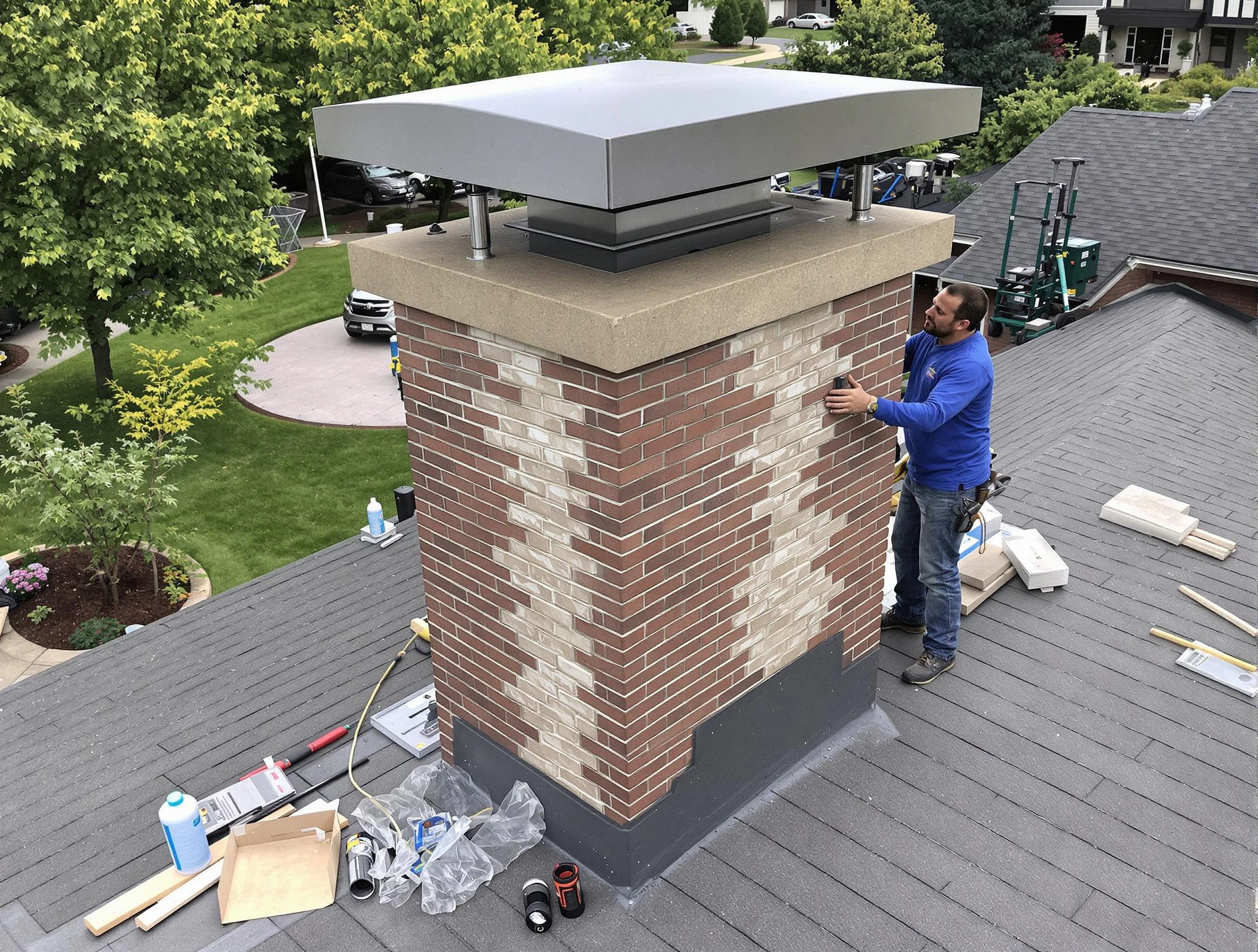 Sun City West Chimney Sweep team working on a custom chimney remodel in Sun City West, AZ